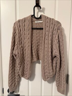OAK + FORT Taupe Cable Knit Open Cardigan